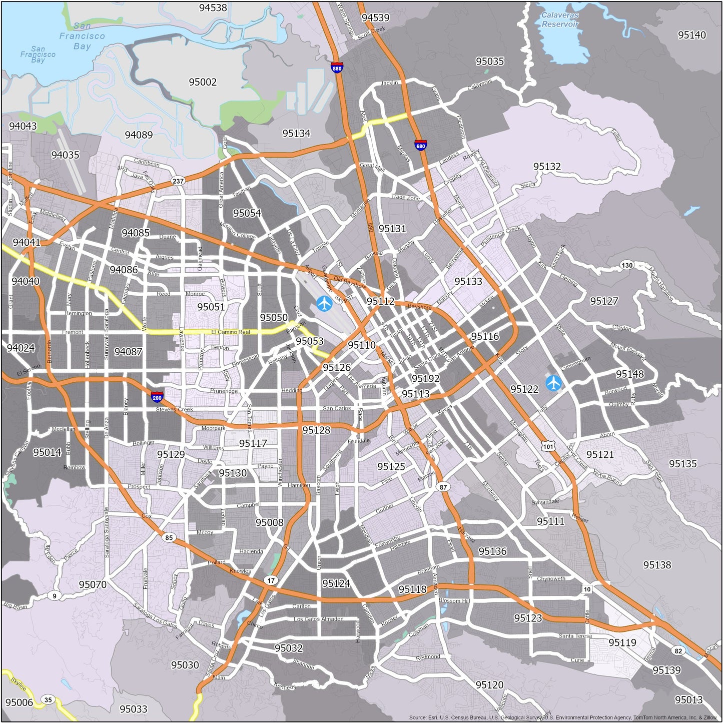 San Jose Zip Code Map Glossy Poster Picture Photo Print Banner  Booma Prints