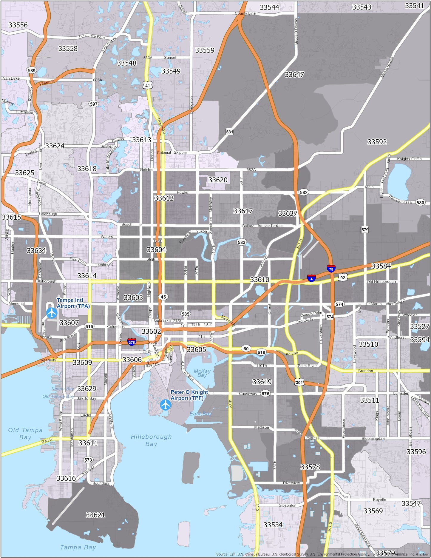 Tampa Zip Code Map Glossy Poster Picture Photo Print Banner  Booma Prints