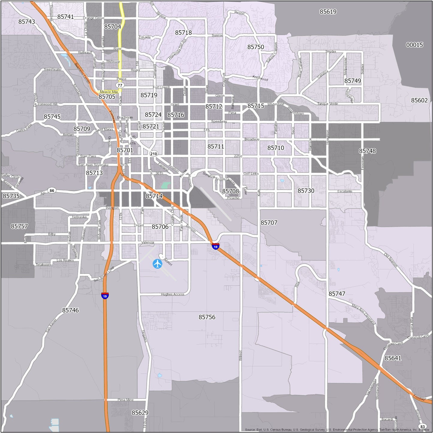 Tucson Zip Code Map Glossy Poster Picture Photo Print Banner  Booma Prints