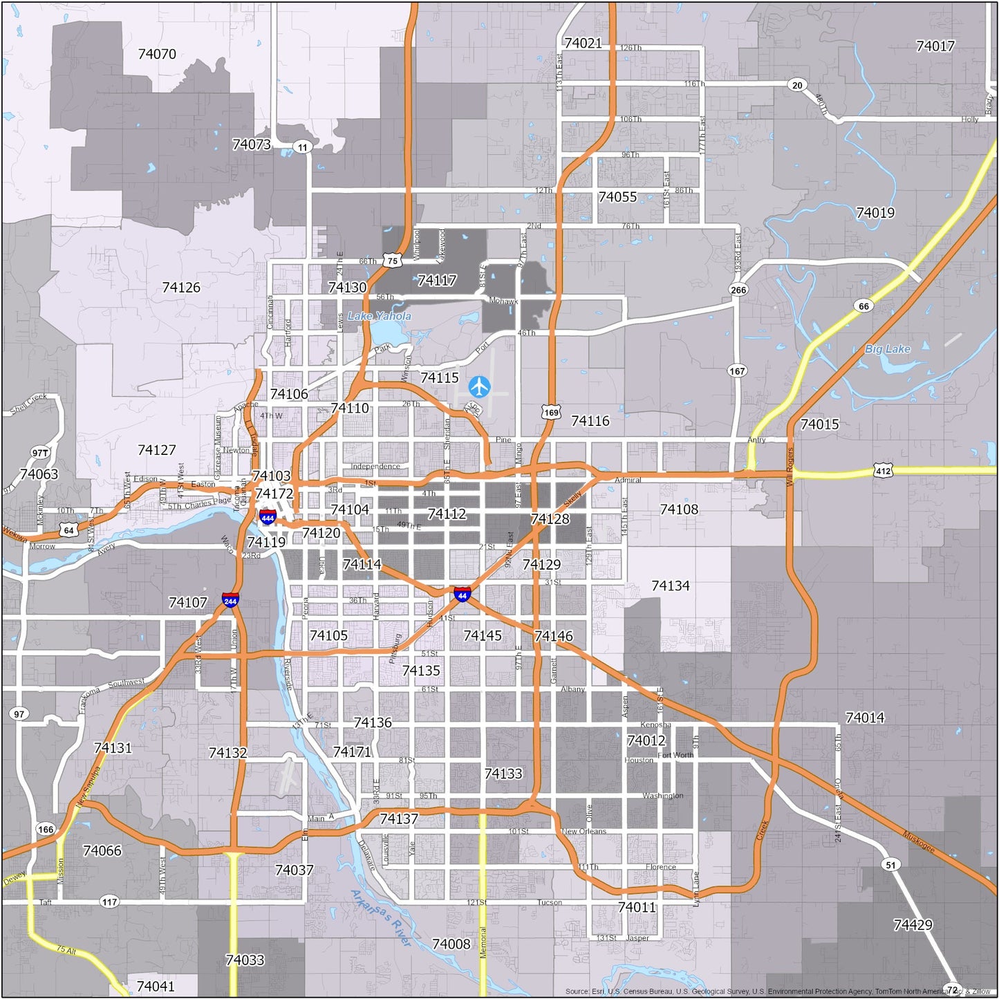 Tulsa Zip Code Map Glossy Poster Picture Photo Print Banner  Booma Prints