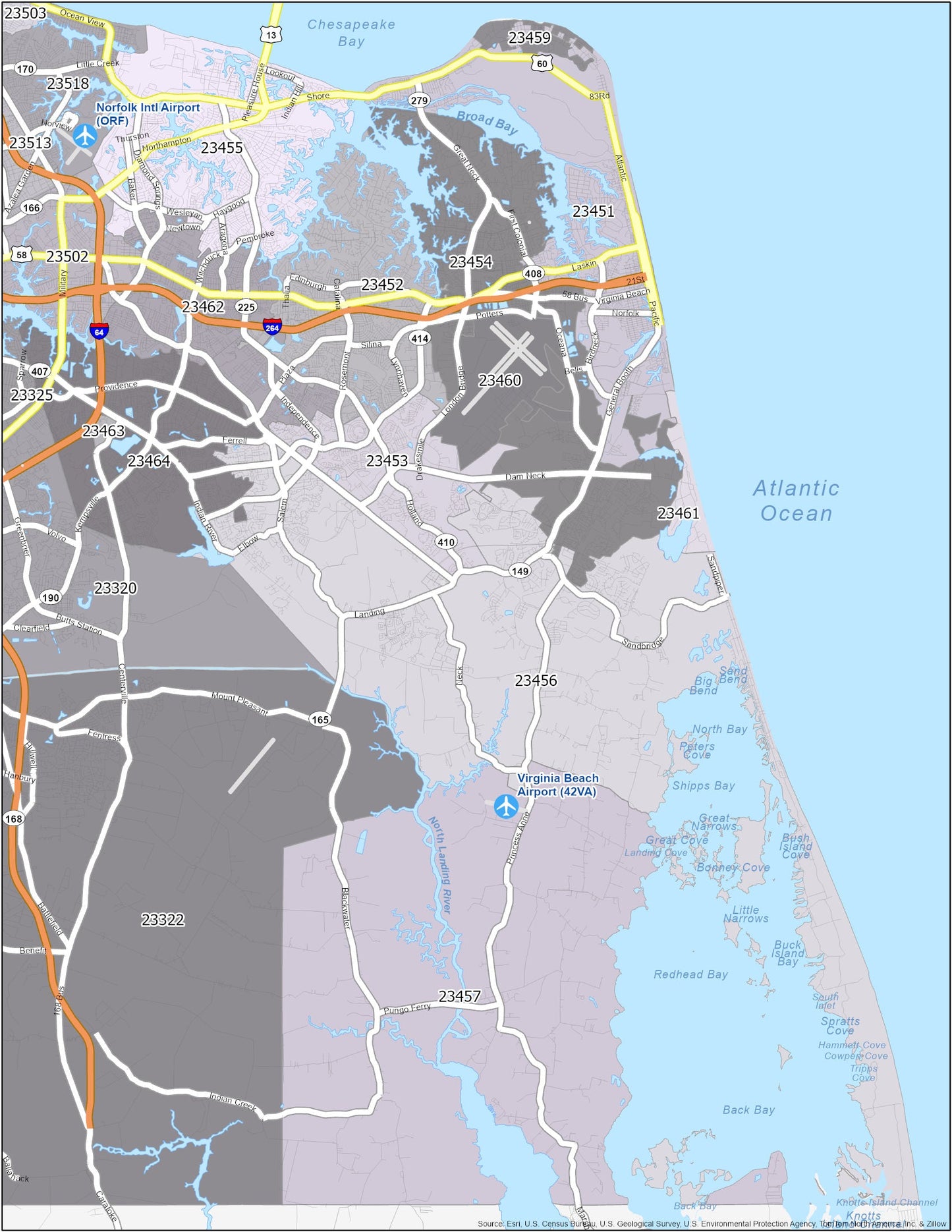 Virgnia Beach Zip Code Map Glossy Poster Picture Photo Print Banner  Booma Prints