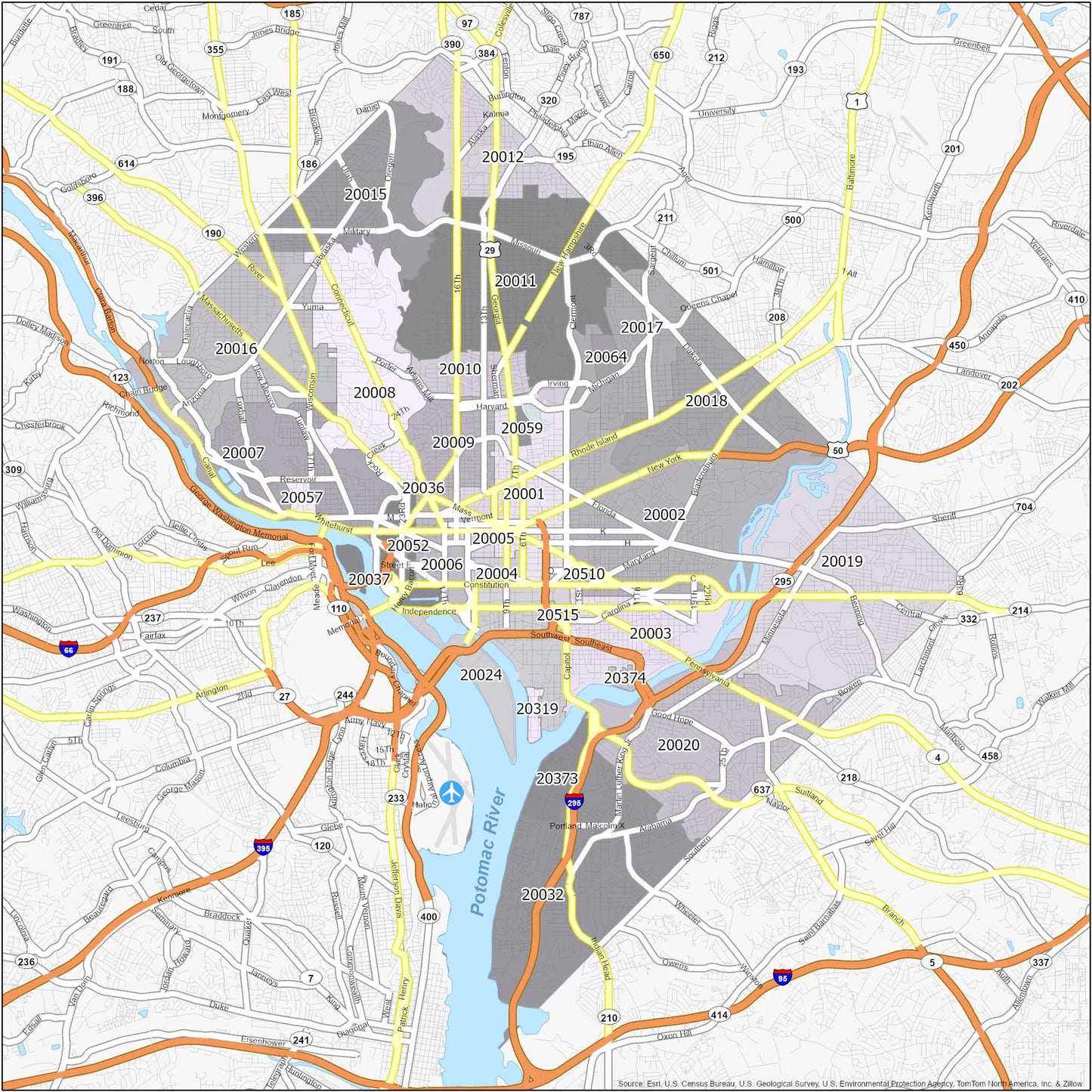 Washington Dc Zip Code Map Glossy Poster Picture Photo Print Banner  Booma Prints