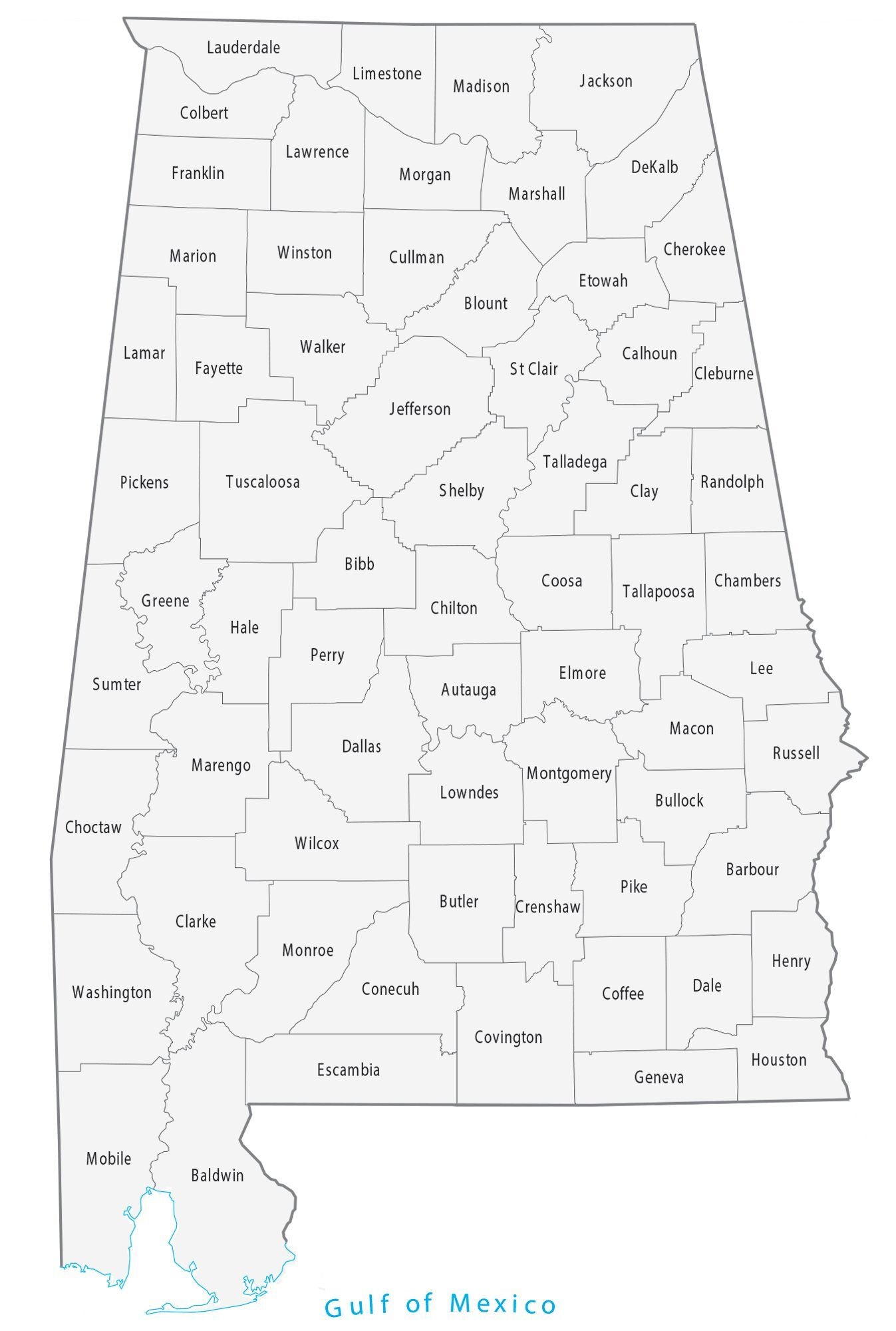 Alabama County Map Glossy Poster Picture Photo Print Banner  Booma Prints