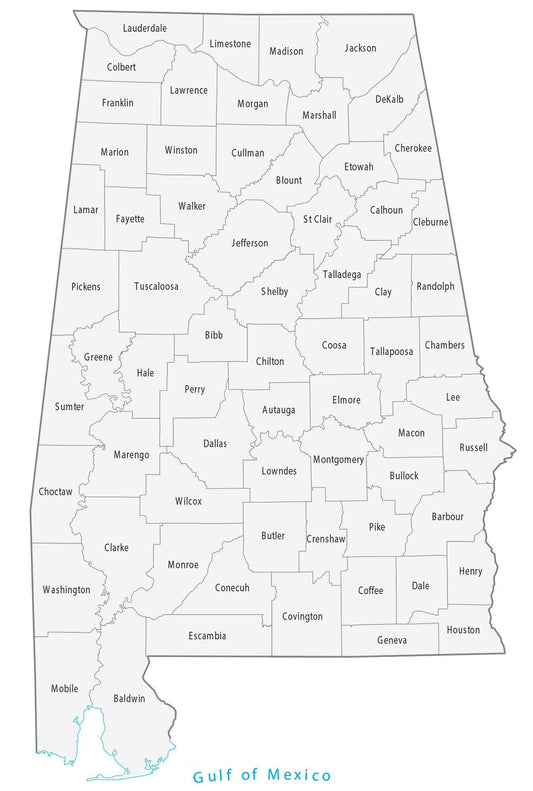 Alabama County Map Glossy Poster Picture Photo Print Banner  Booma Prints