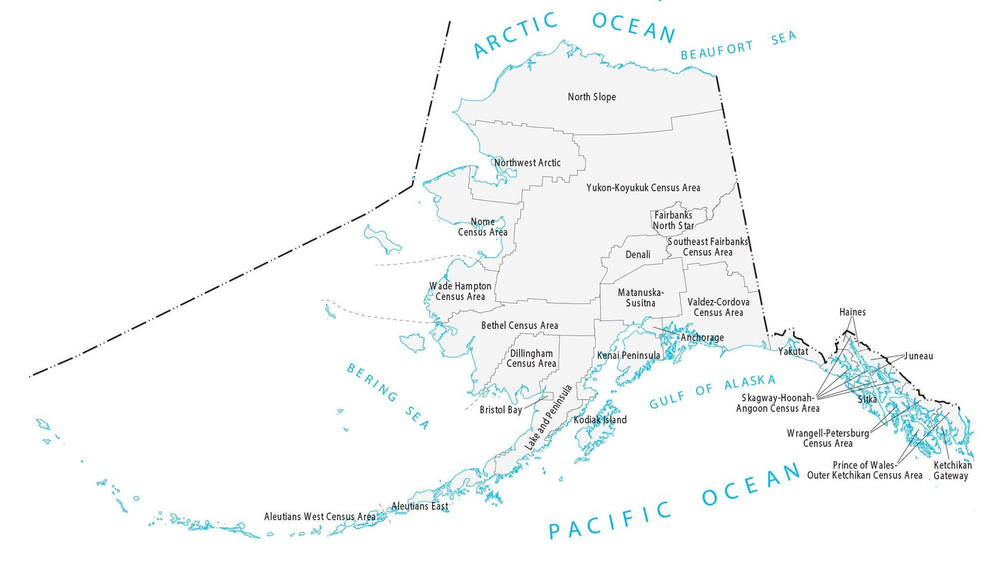 Alaska County Map Glossy Poster Picture Photo Print Banner  Booma Prints
