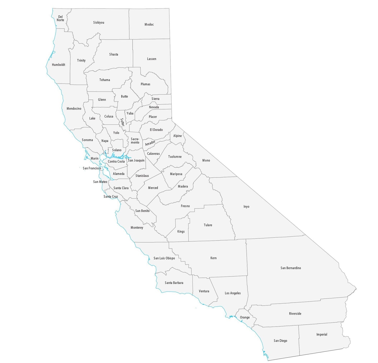 California County Map Glossy Poster Picture Photo Print Banner  Booma Prints