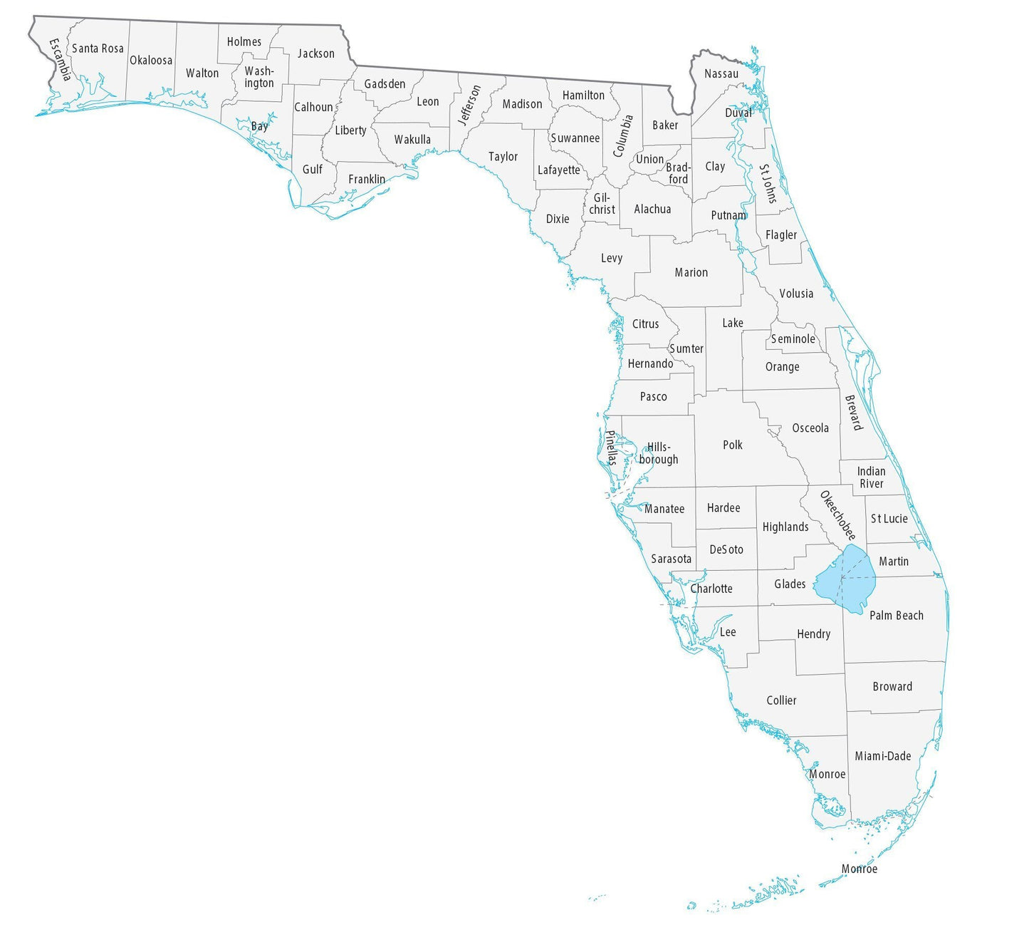 Florida County Map Glossy Poster Picture Photo Print Banner  Booma Prints