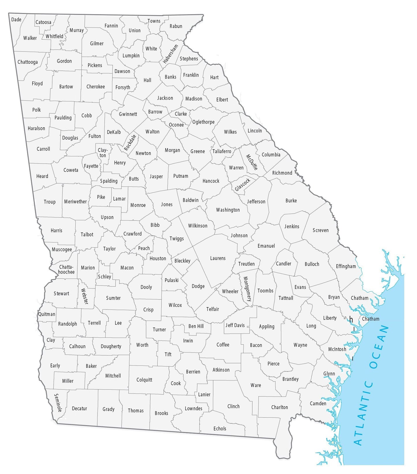 Georgia County Map Glossy Poster Picture Photo Print Banner  Booma Prints