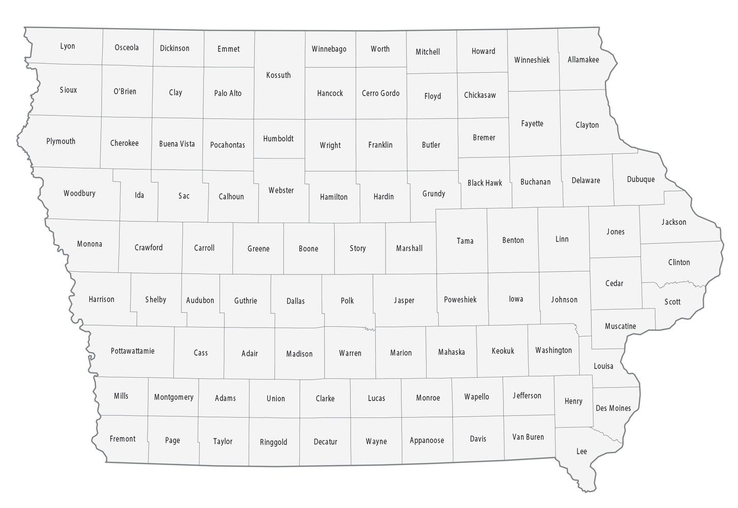 Iowa County Map Glossy Poster Picture Photo Print Banner  Booma Prints