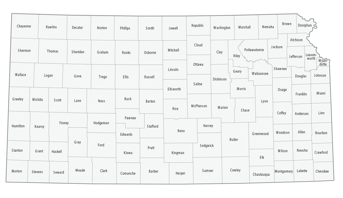 Kansas County Map Glossy Poster Picture Photo Print Banner  Booma Prints