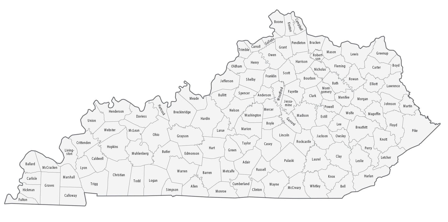 Kentucky County Map Glossy Poster Picture Photo Print Banner  Booma Prints