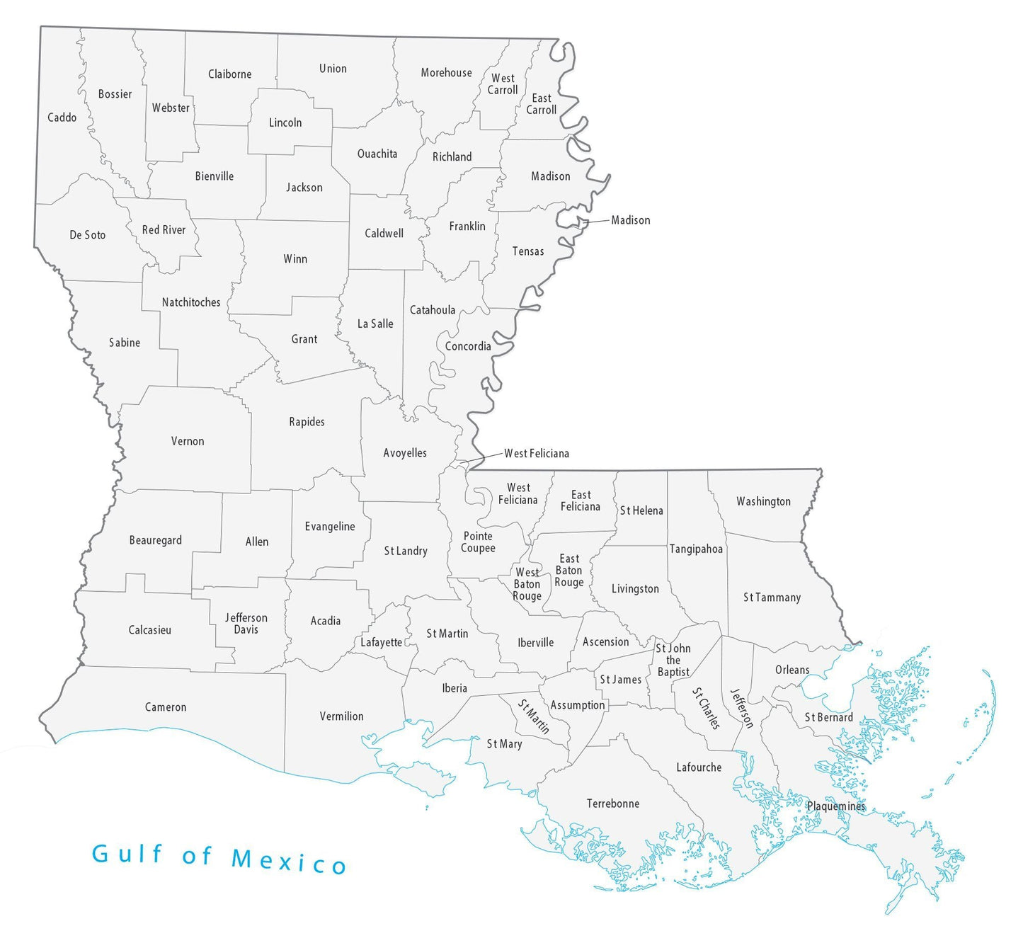 Louisiana County Map Glossy Poster Picture Photo Print Banner  Booma Prints