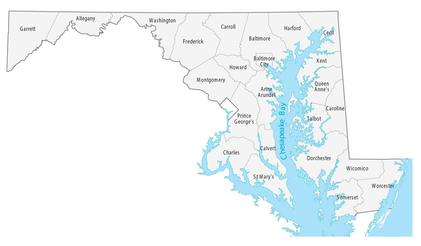 Maryland County Map Glossy Poster Picture Photo Print Banner  Booma Prints