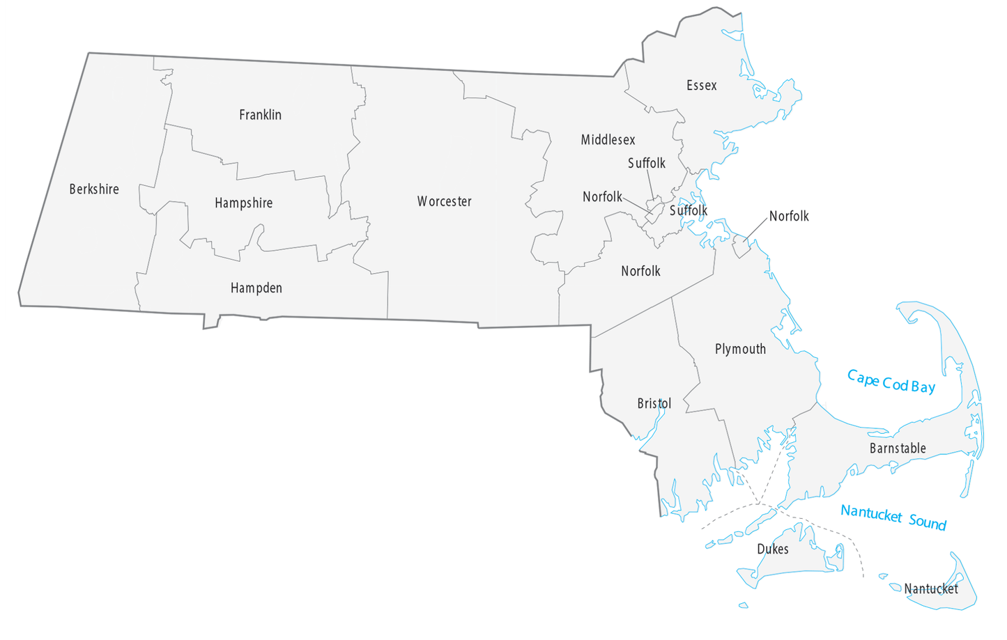 Massachusetts County Map Glossy Poster Picture Photo Print Banner  Booma Prints