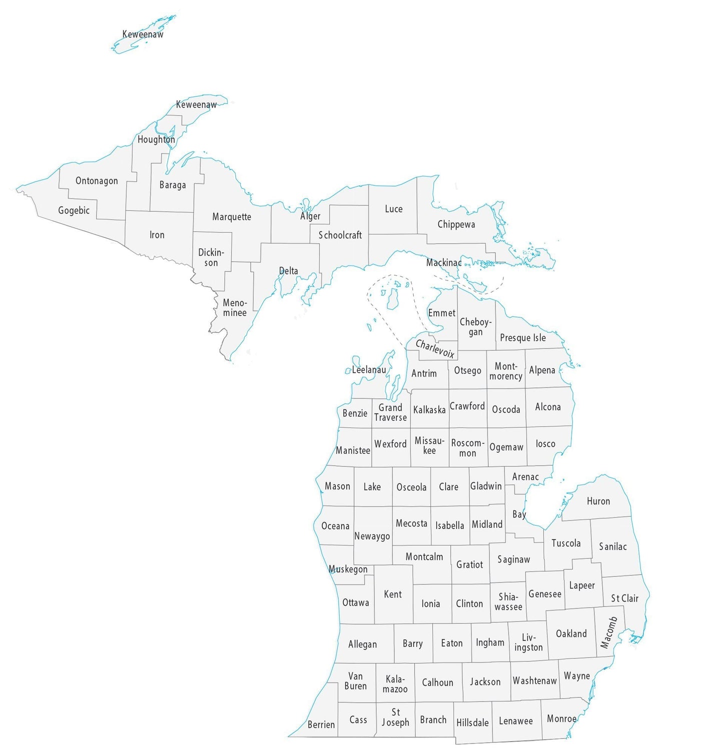 Michigan County Map Glossy Poster Picture Photo Print Banner  Booma Prints