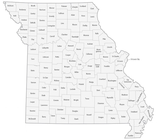 Missouri County Map Glossy Poster Picture Photo Print Banner  Booma Prints