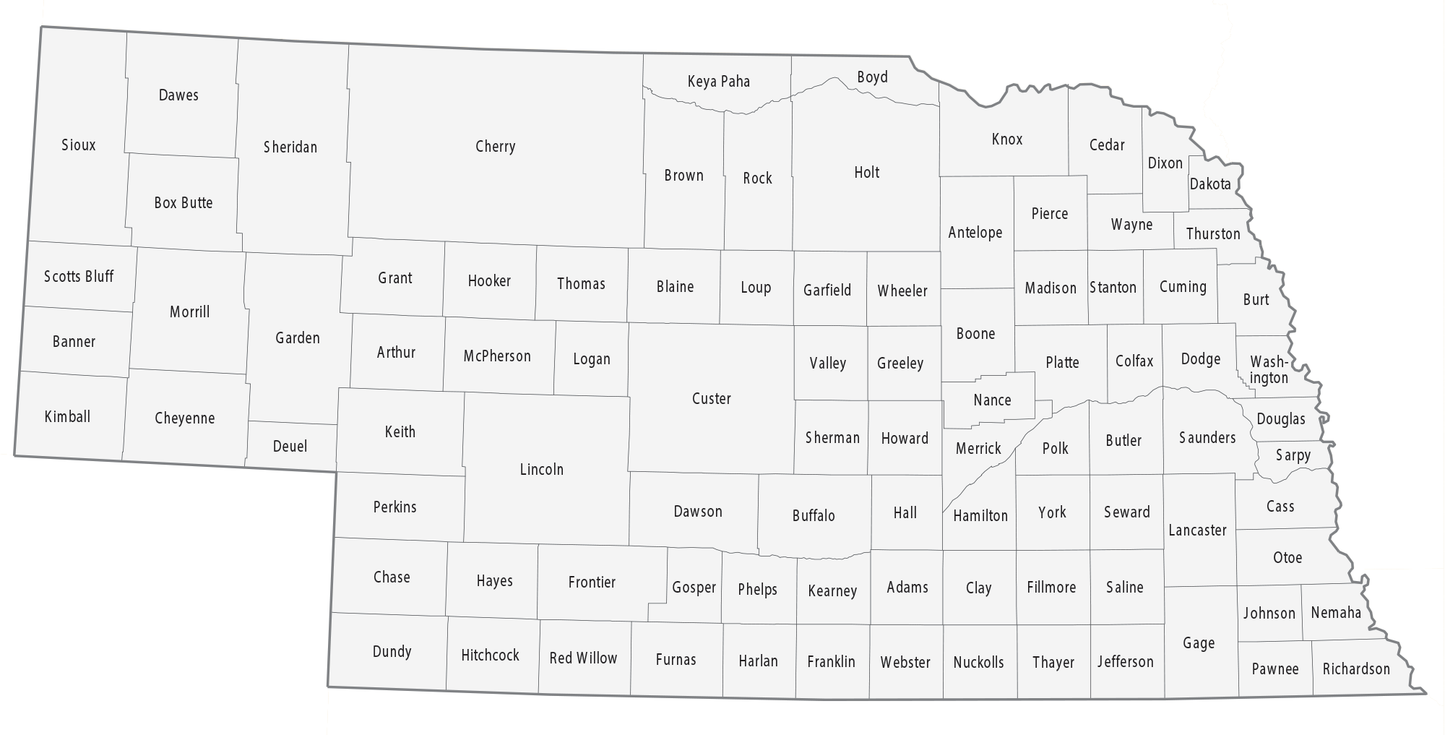 Nebraska County Map Glossy Poster Picture Photo Print Banner  Booma Prints
