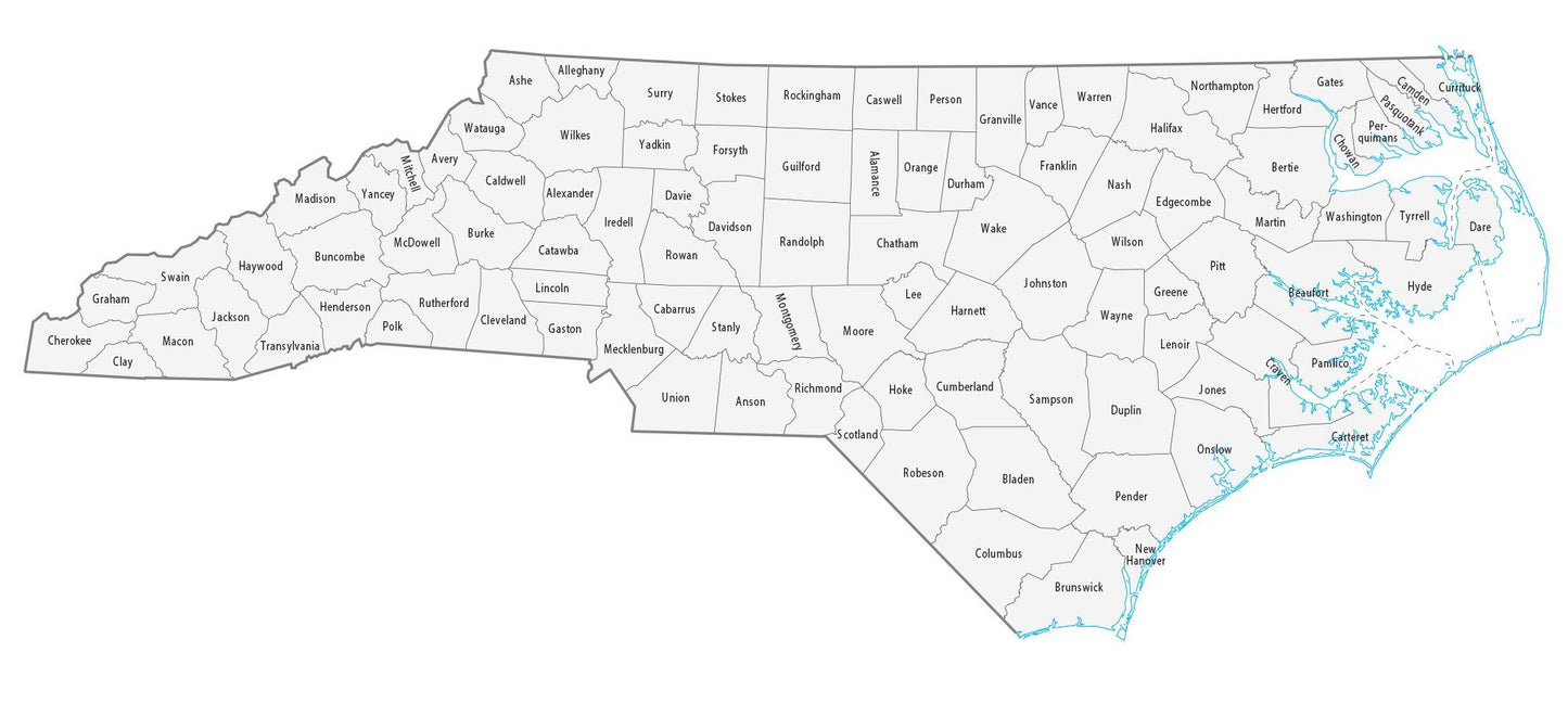 North Carolina County Map Glossy Poster Picture Photo Print Banner  Booma Prints