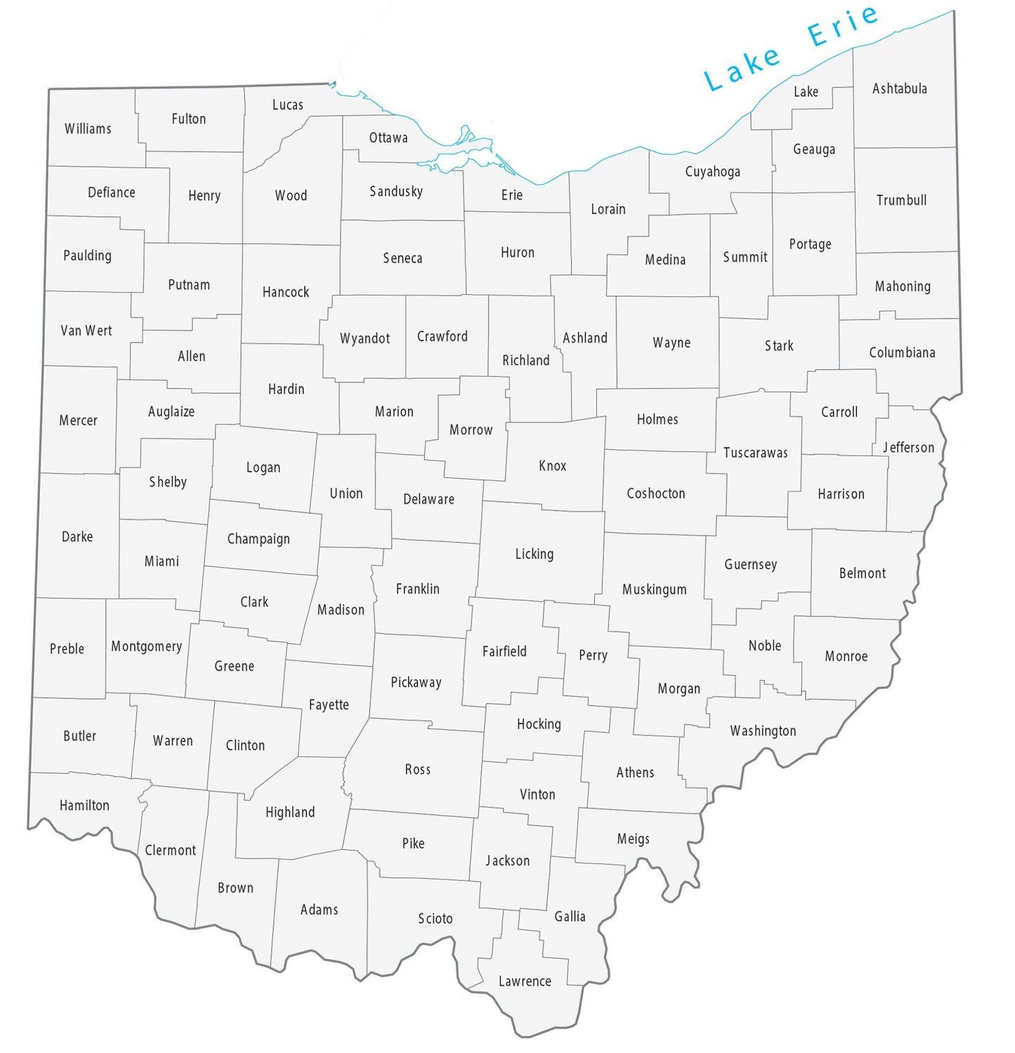 Ohio County Map Glossy Poster Picture Photo Print Banner  Booma Prints
