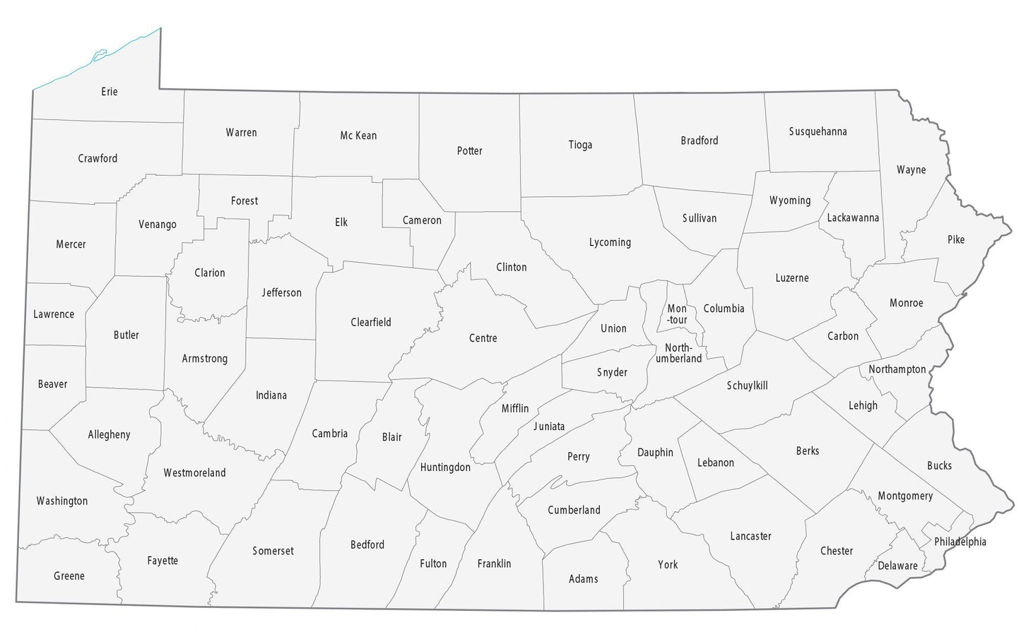 Pennsylvania County Map Glossy Poster Picture Photo Print Banner  Booma Prints