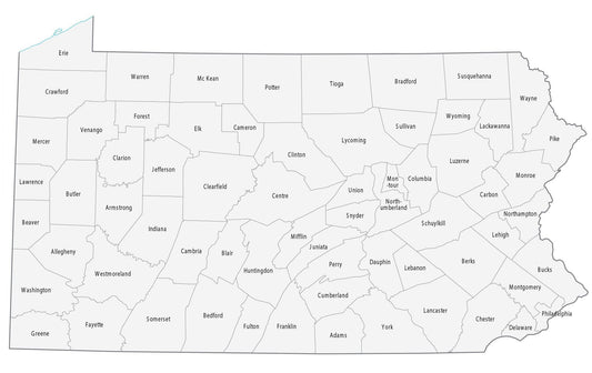 Pennsylvania County Map Glossy Poster Picture Photo Print Banner  Booma Prints
