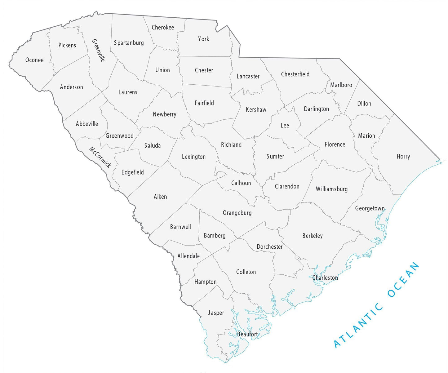South Carolina County Map Glossy Poster Picture Photo Print Banner  Booma Prints