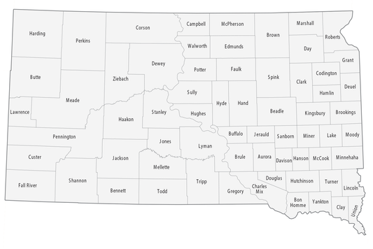 South Dakota County Map Glossy Poster Picture Photo Print Banner  Booma Prints