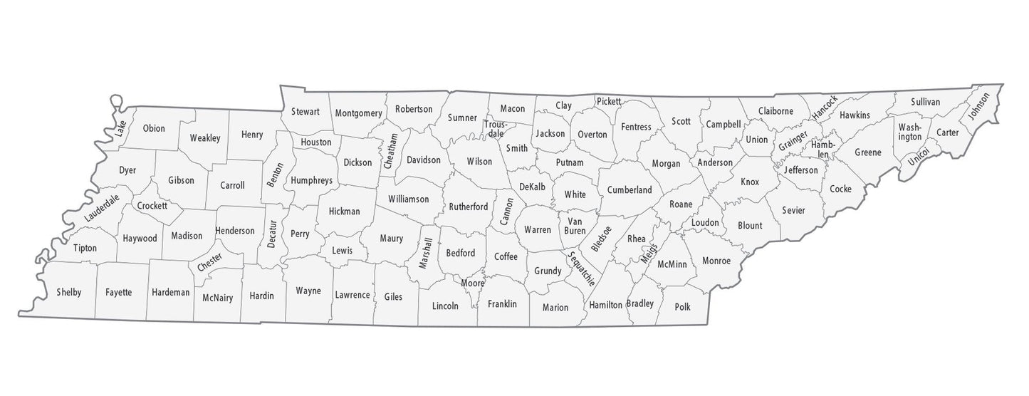 Tennessee County Map Glossy Poster Picture Photo Print Banner  Booma Prints