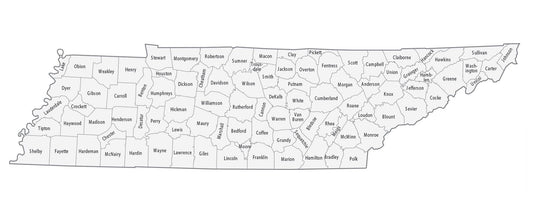 Tennessee County Map Glossy Poster Picture Photo Print Banner  Booma Prints