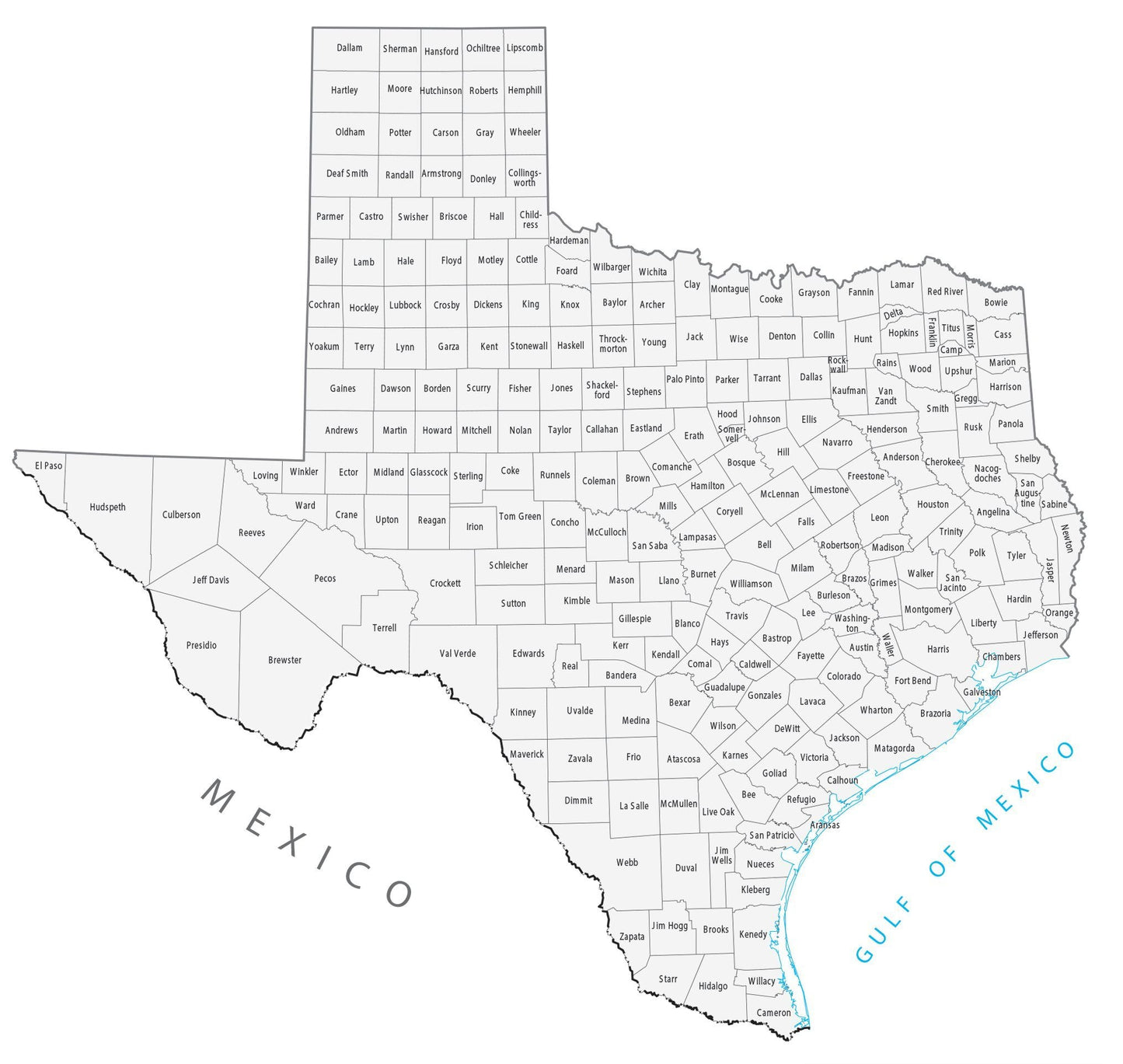 Texas County Map Glossy Poster Picture Photo Print Banner  Booma Prints