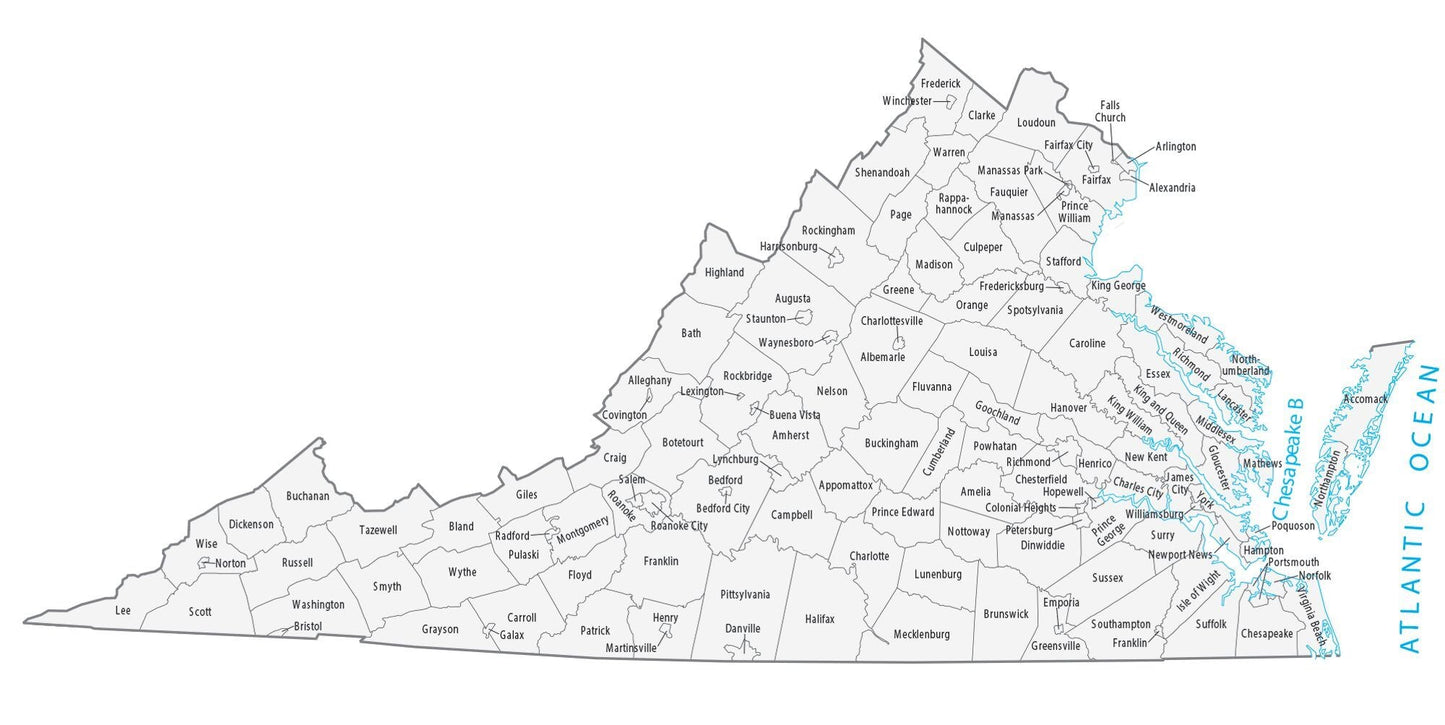 Virginia County Map Glossy Poster Picture Photo Print Banner  Booma Prints