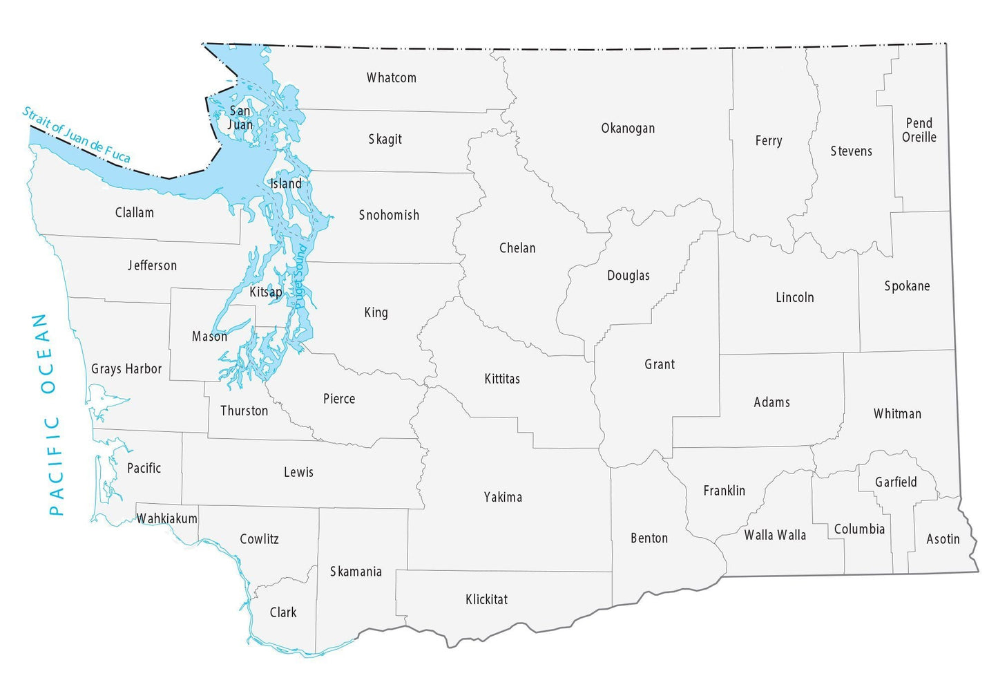 Washington State County Map Glossy Poster Picture Photo Print Banner  Booma Prints