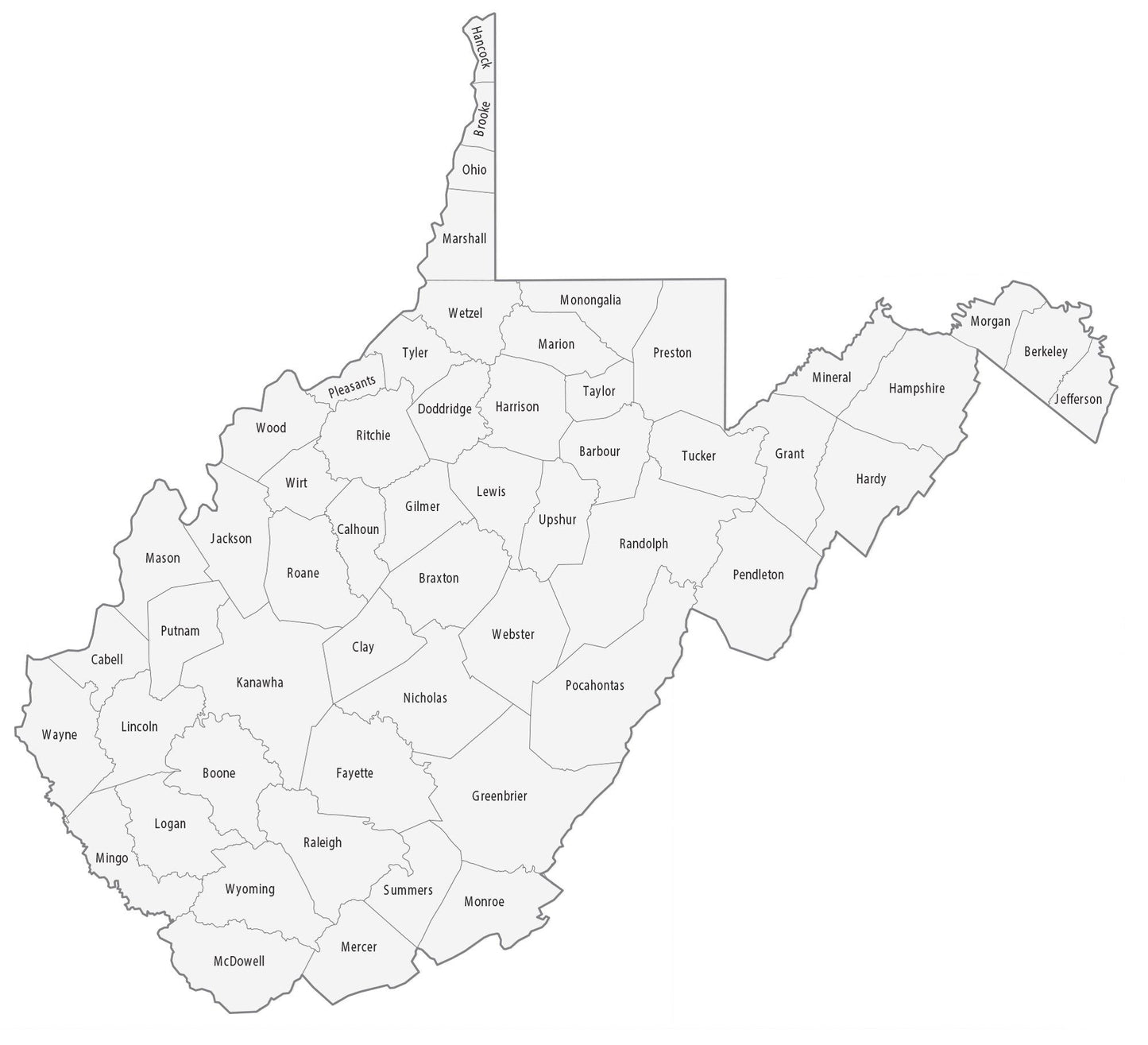 West Virginia County Map Glossy Poster Picture Photo Print Banner  Booma Prints