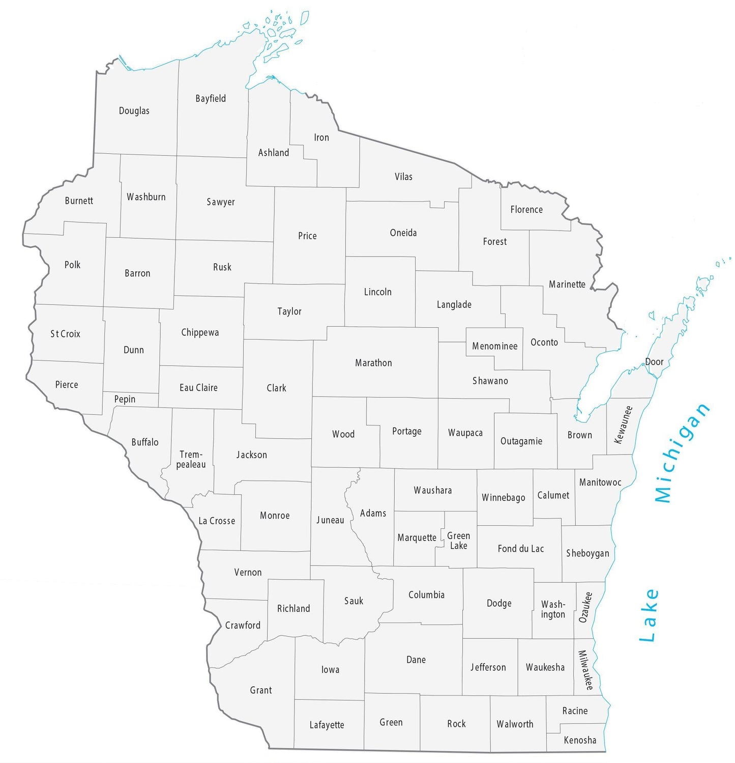 Wisconsin County Map Glossy Poster Picture Photo Print Banner  Booma Prints