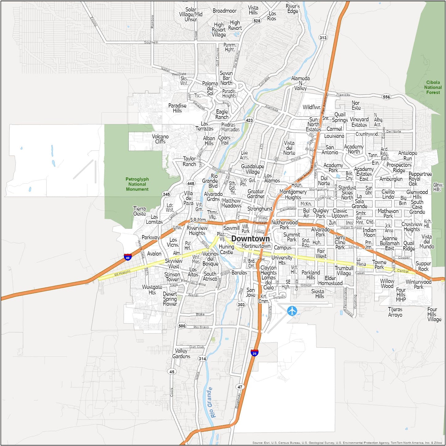 Albuquerque Neighborhood Map Glossy Poster Picture Photo Print Banner  Booma Prints