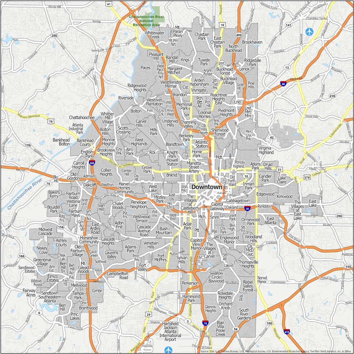 Atlanta Neighborhood Map Glossy Poster Picture Photo Print Banner  Booma Prints
