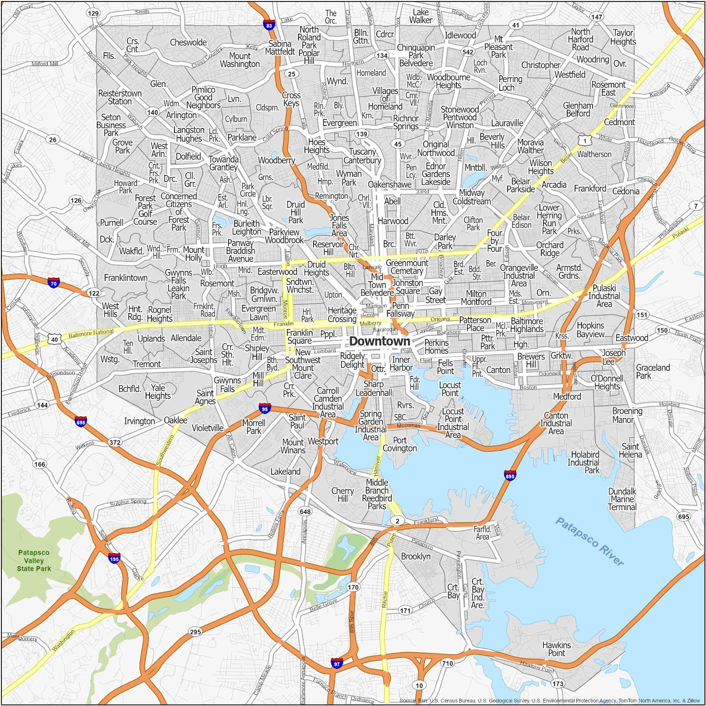 Baltimore Neighborhood Map Glossy Poster Picture Photo Print Banner  Booma Prints