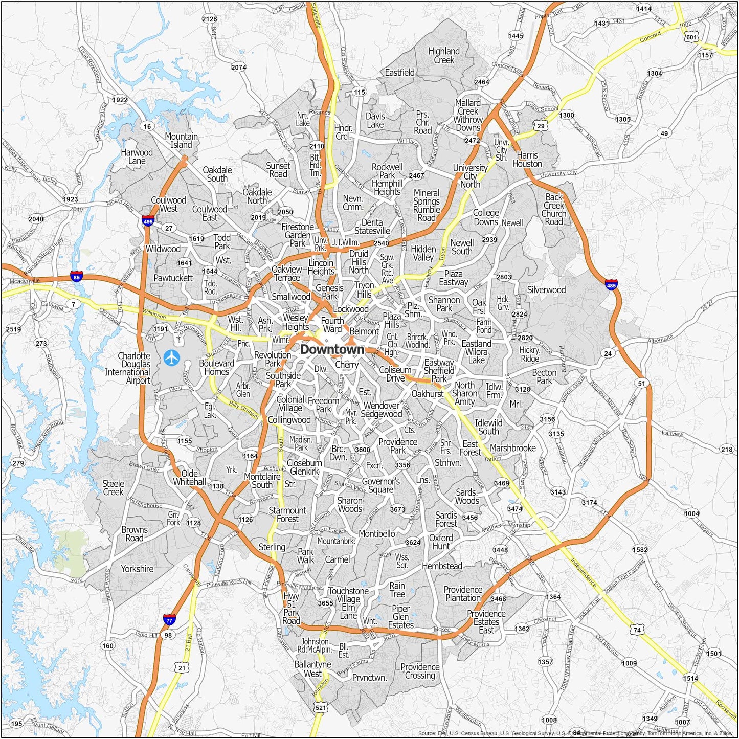 Charlotte Neighborhood Map Glossy Poster Picture Photo Print Banner  Booma Prints