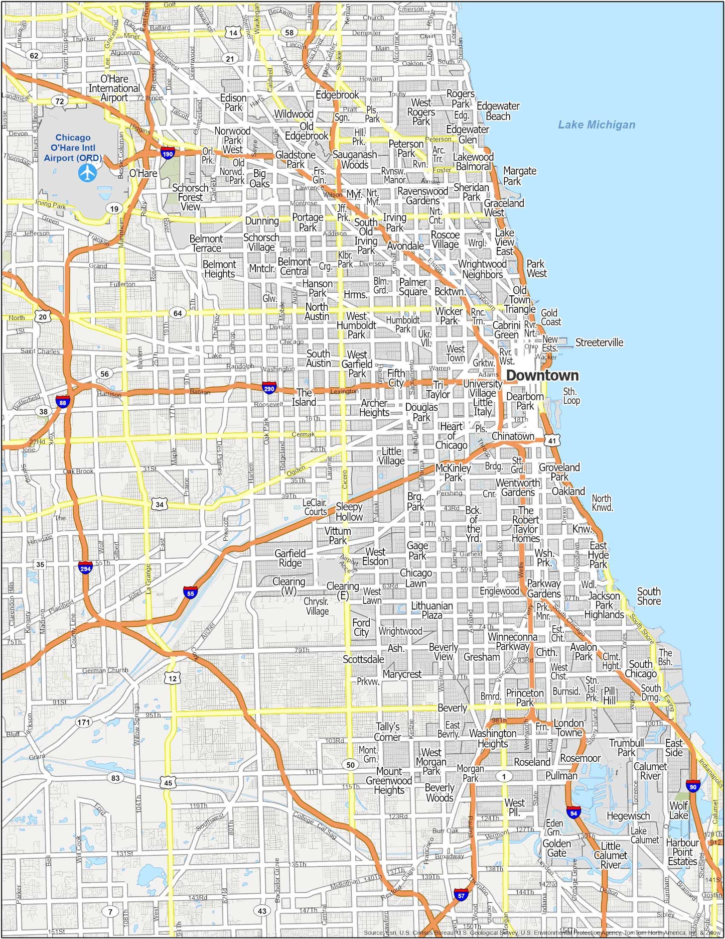 Chicago Neighborhood Map Glossy Poster Picture Photo Print Banner  Booma Prints