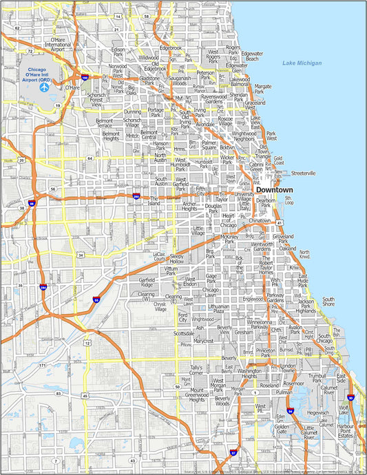 Chicago Neighborhood Map Glossy Poster Picture Photo Print Banner  Booma Prints