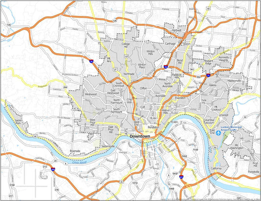 Cincinnati Neighborhood Map Glossy Poster Picture Photo Print Banner  Booma Prints