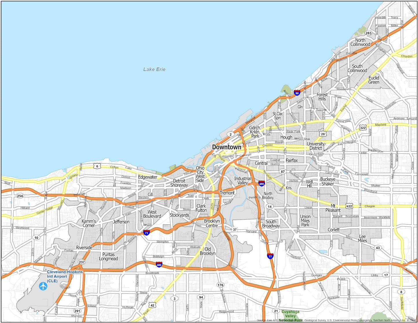 Cleveland Neighborhood Map Glossy Poster Picture Photo Print Banner  Booma Prints