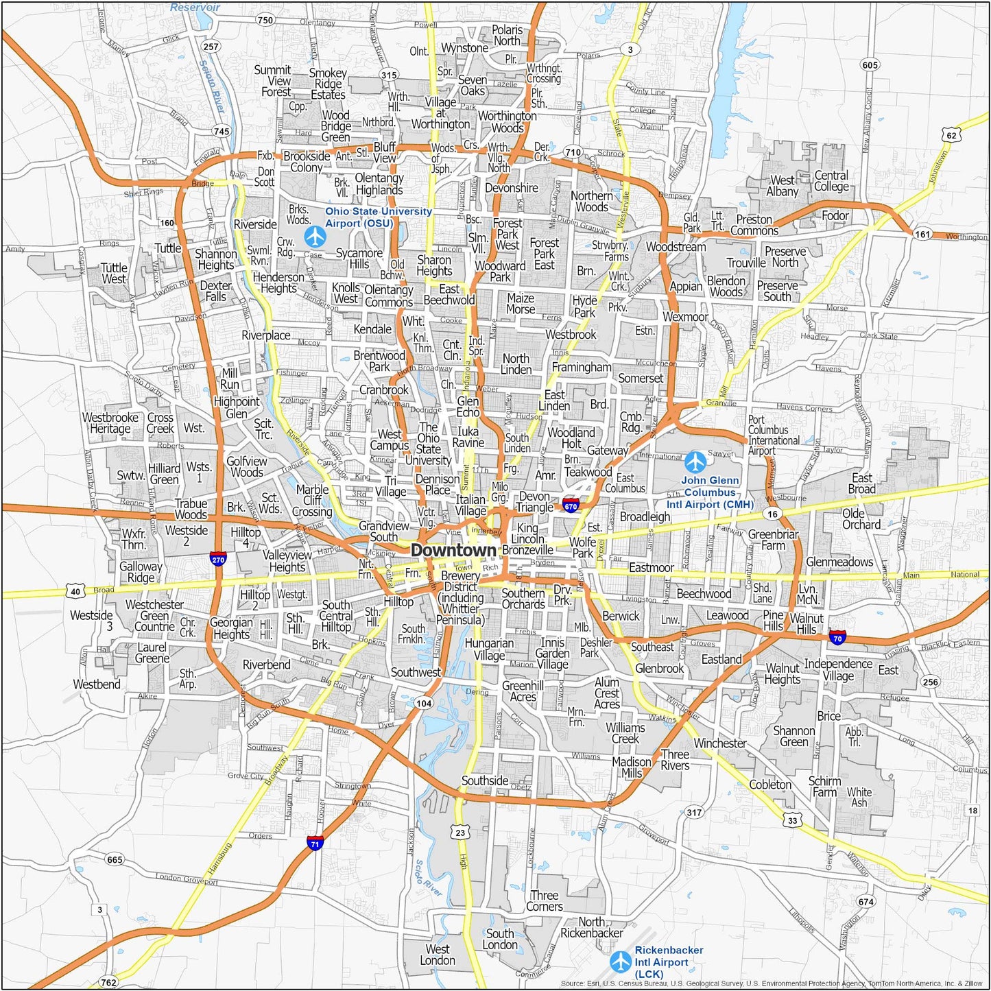 Columbus Neighborhood Map Glossy Poster Picture Photo Print Banner  Booma Prints