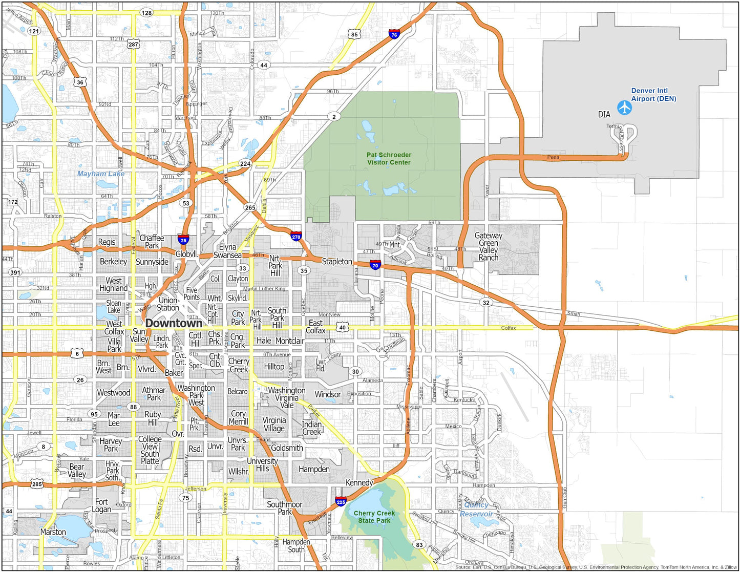 Denver Neighborhood Map Glossy Poster Picture Photo Print Banner  Booma Prints