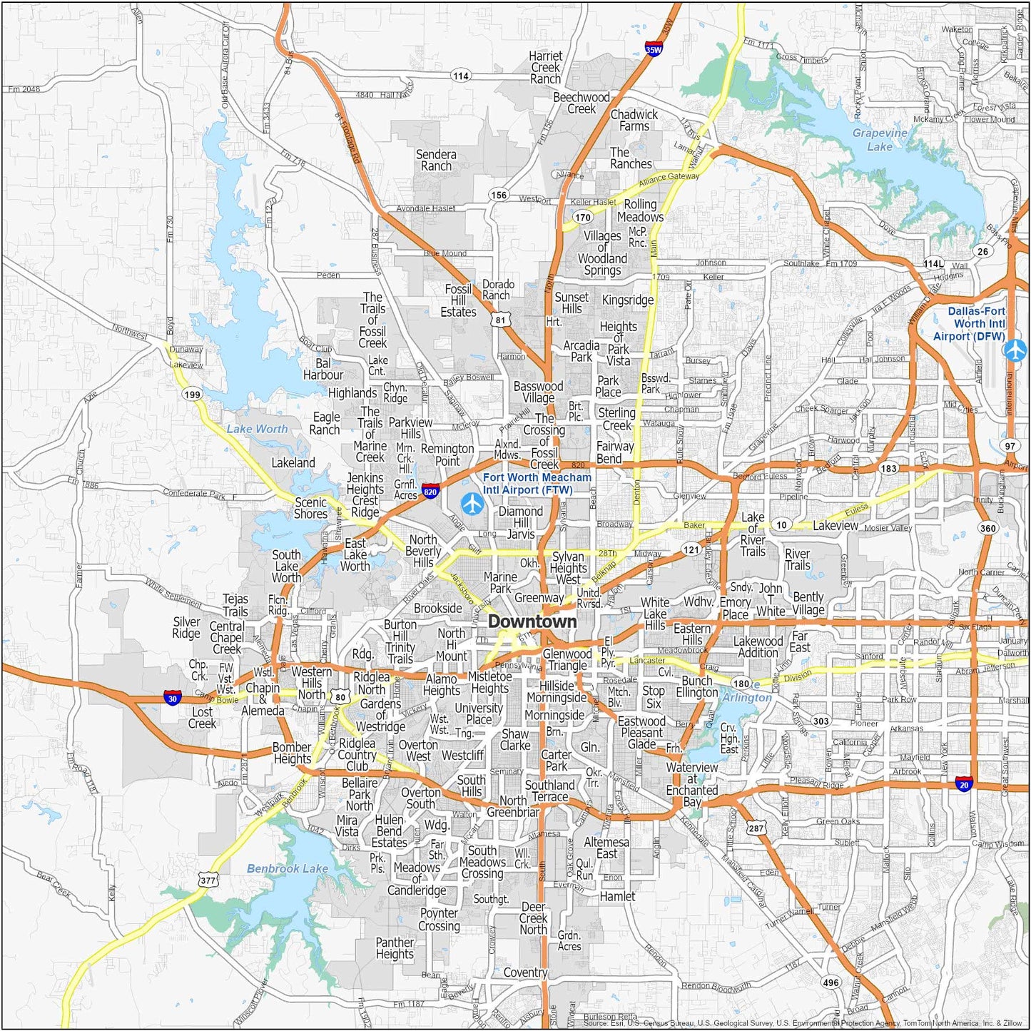 Fort Worth Neighborhood Map Glossy Poster Picture Photo Print Banner  Booma Prints