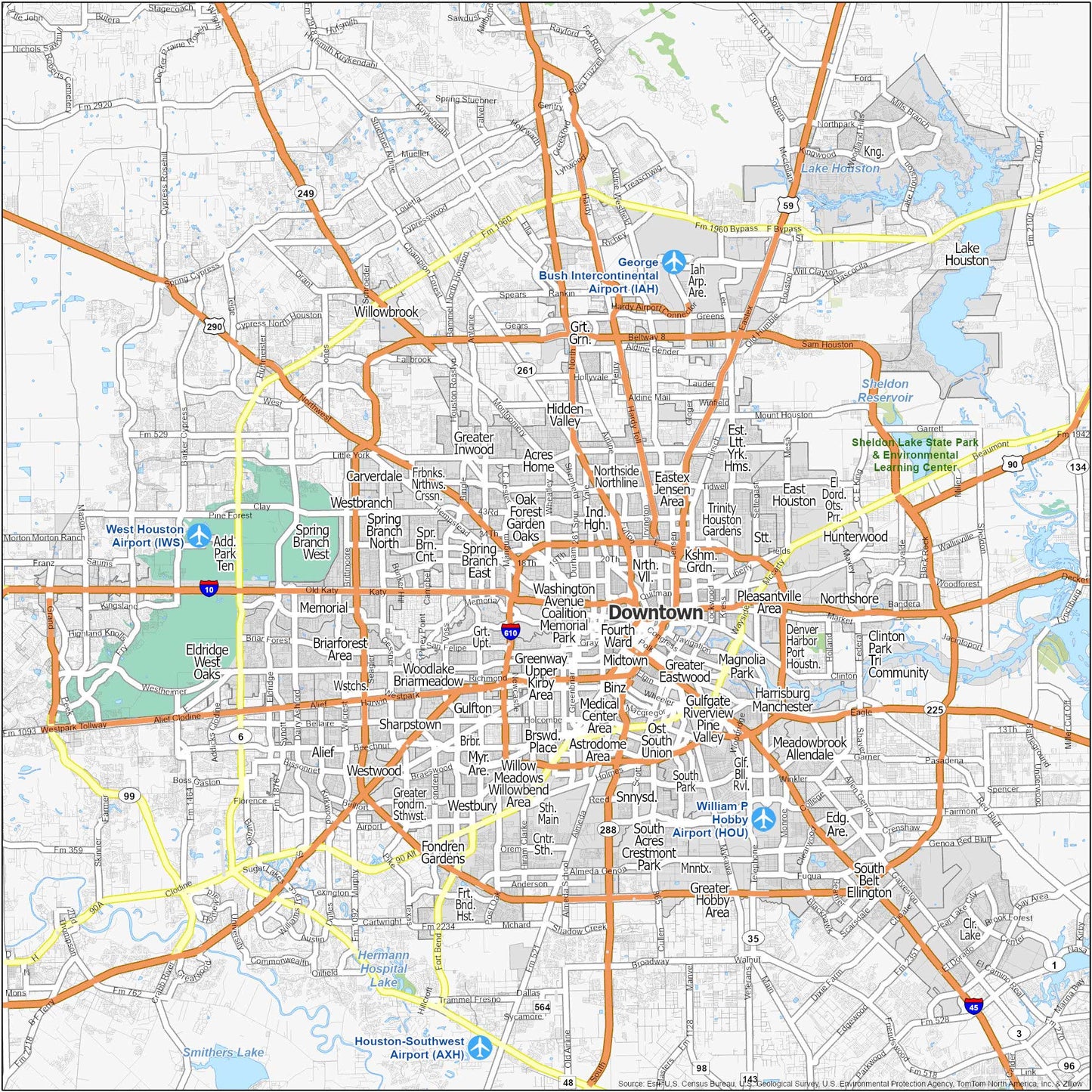 Houston Neighborhood Map Glossy Poster Picture Photo Print Banner  Booma Prints