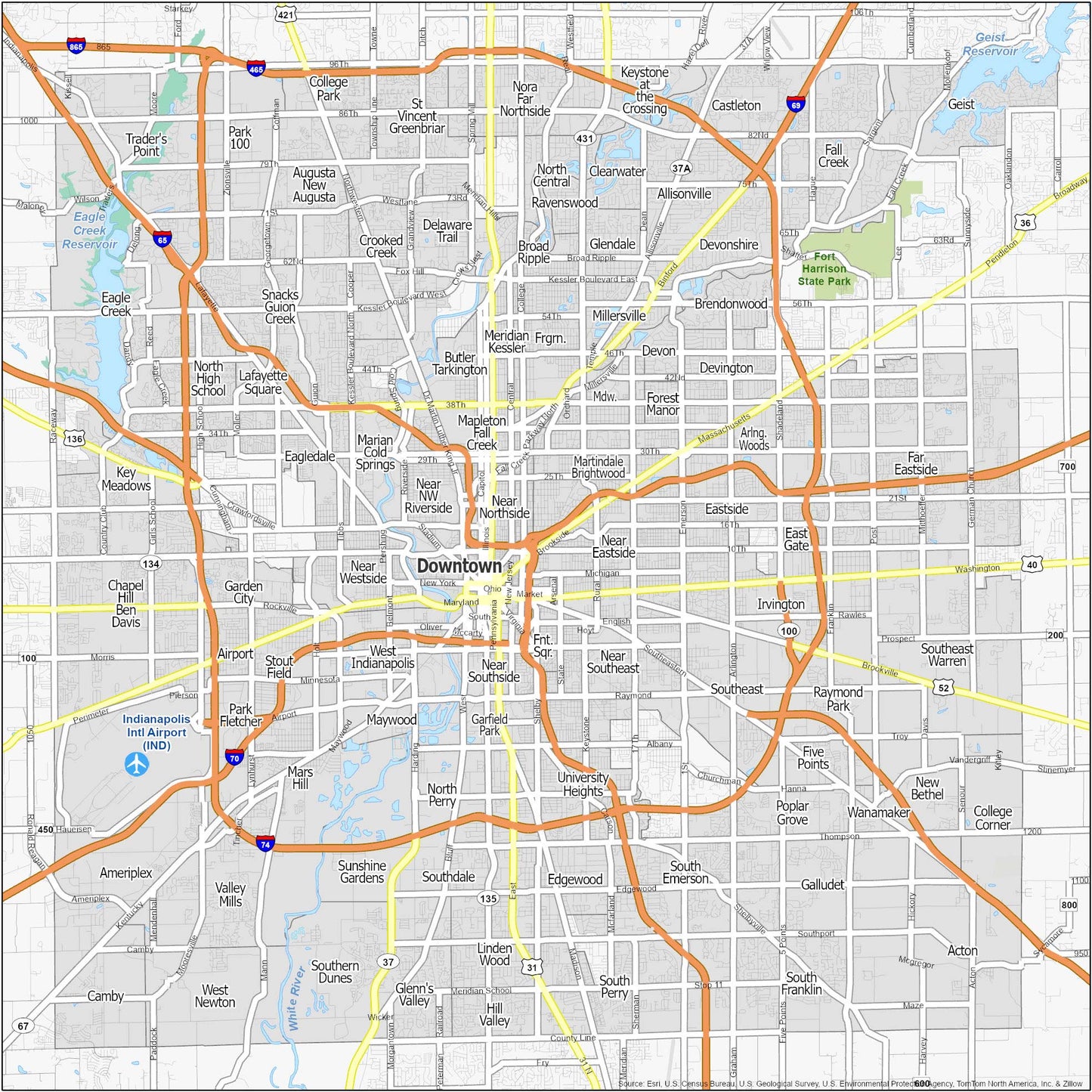 Indianapolis Neighborhood Map Glossy Poster Picture Photo Print Banner  Booma Prints