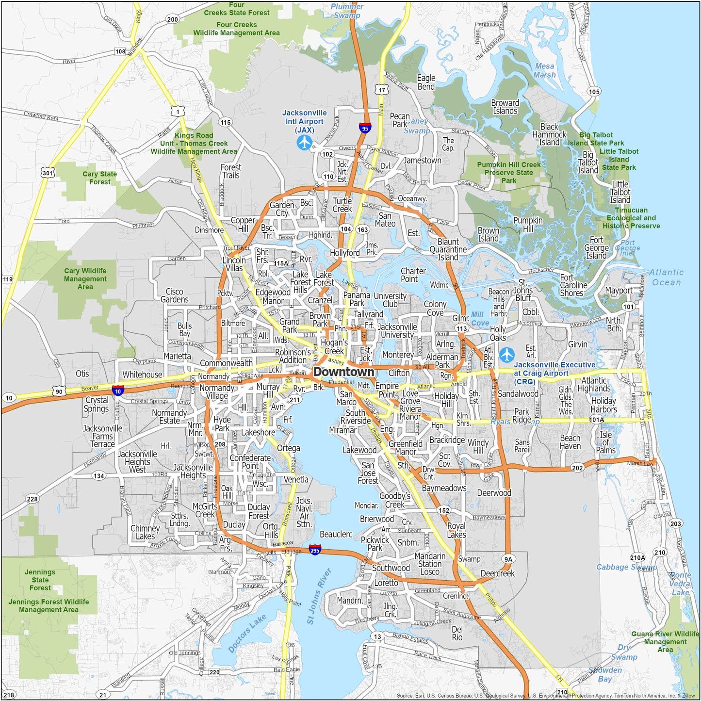 Jacksonville Neighborhood Map Glossy Poster Picture Photo Print Banner  Booma Prints