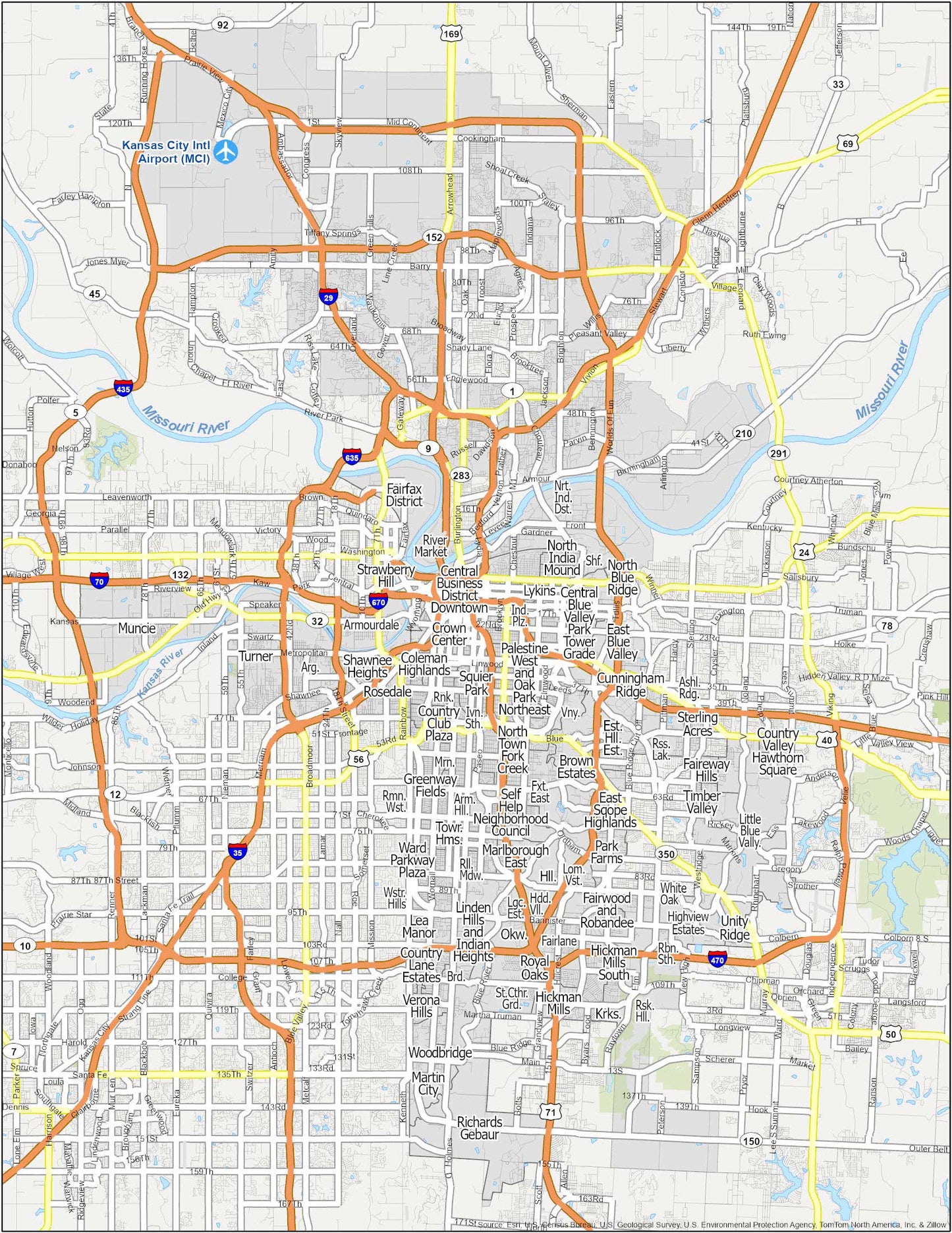 Kansas City Neighborhood Map Glossy Poster Picture Photo Print Banner  Booma Prints
