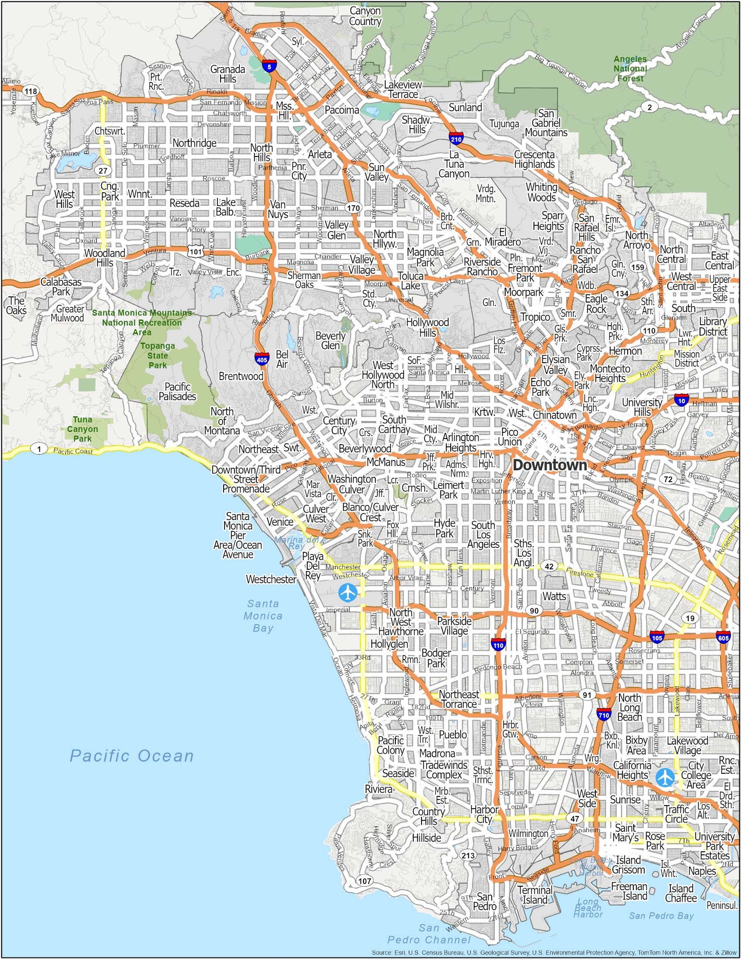 Los Angeles La Neighborhood Map Glossy Poster Picture Photo Print Banner  Booma Prints